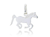 A sterling silver charm in the shape of a running pony.